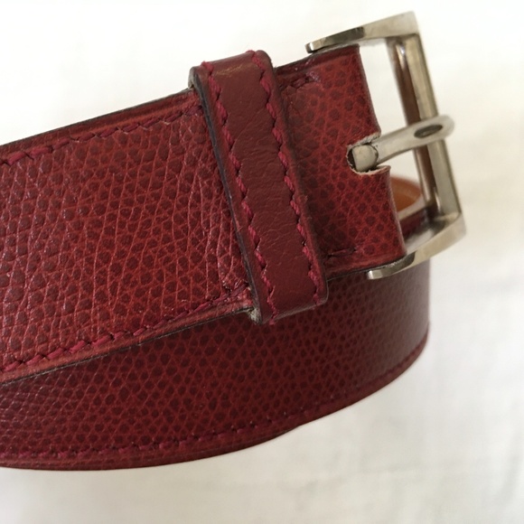 Hermes Accessories - HERMÈS Vintage Lizard 1” Wide Belt Size 80 (36”) Dark Red Burgundy